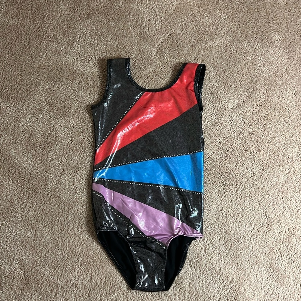 Kids Black with Purple Red Blue Sparkles Ballet Dance Gymnastics Leotard Sz 5/6